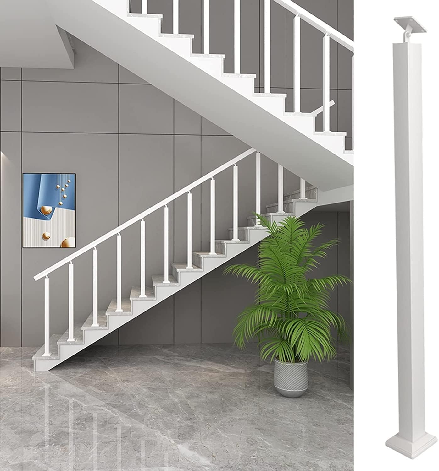 SAFWEL Indoor Stair Railing Staircase Baluster White Handrail Railing Spindle Post