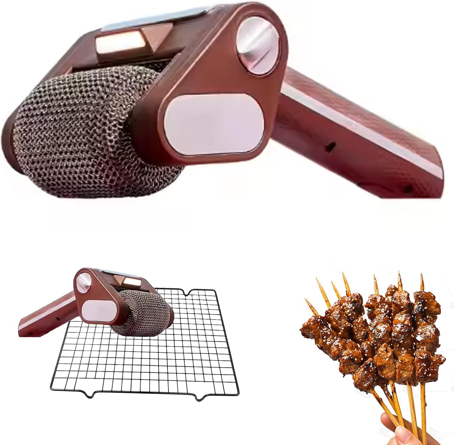 Cepillo Eléctrico Inalámbrico para Parrilla, Cepillo De Limpieza Giratorio Power Roller De Acero Inoxidable con Luces Led Integradas, Limpiador De Cepillos