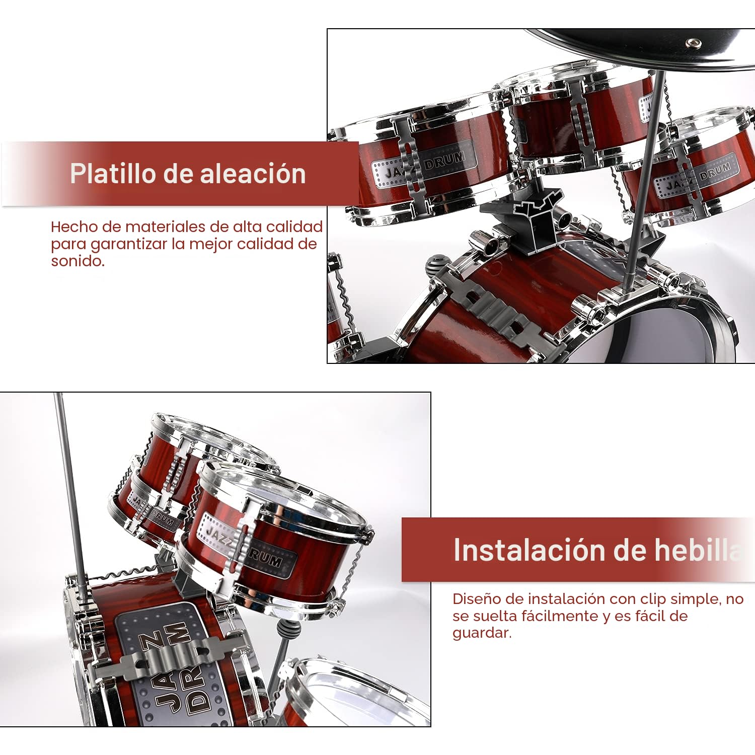 Kit de batería para niños, batería Infantil, Instrumento de 5 Tambores con Taburete, batería Infantil, Instrumento Musical, educación temprana,, Juguetes para 3 4 5 años
