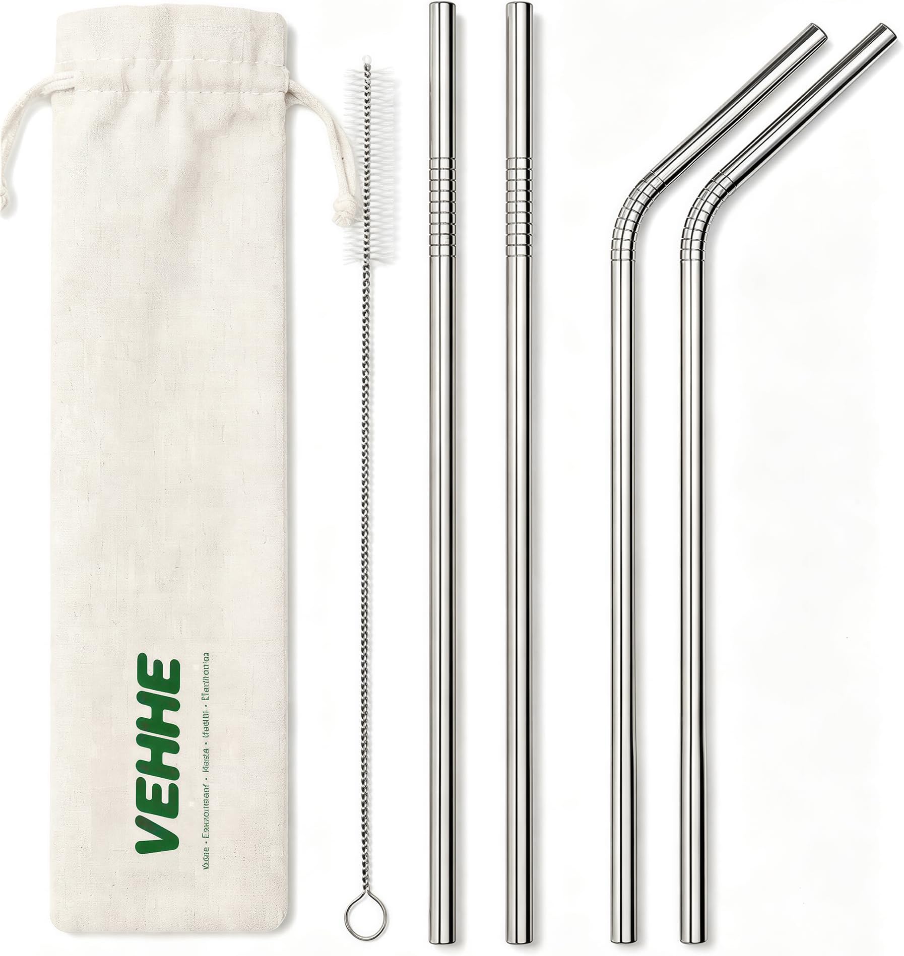 VEHHE Metal Straws, Stainless Steel Reusable Straws Set (2 Straight|2 Bent)