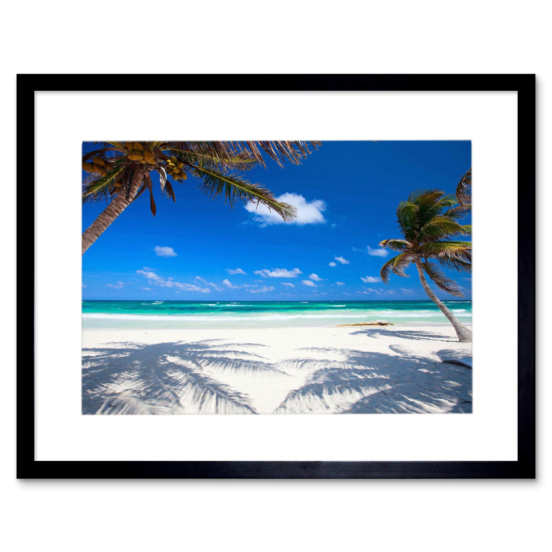 Wee Blue Coo Coconut Palms Beach Caribbean Paradise Photo Picture Framed Wall Art Print