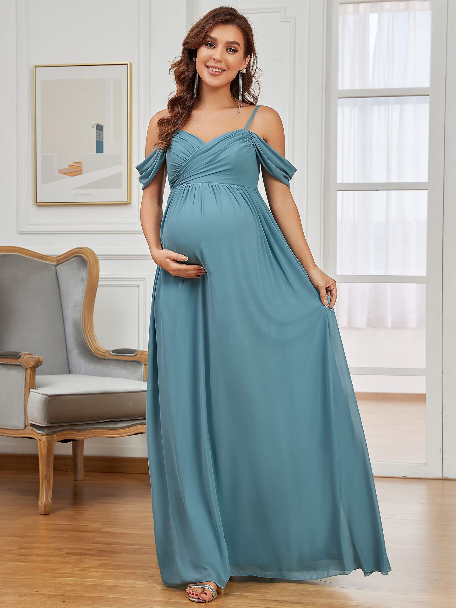 Ever-Pretty Abito da Cerimonia Premaman Tracolla Regolabile Scollo a V Linea ad A Chiffon Lunghezza del Piano da Donna EY20809