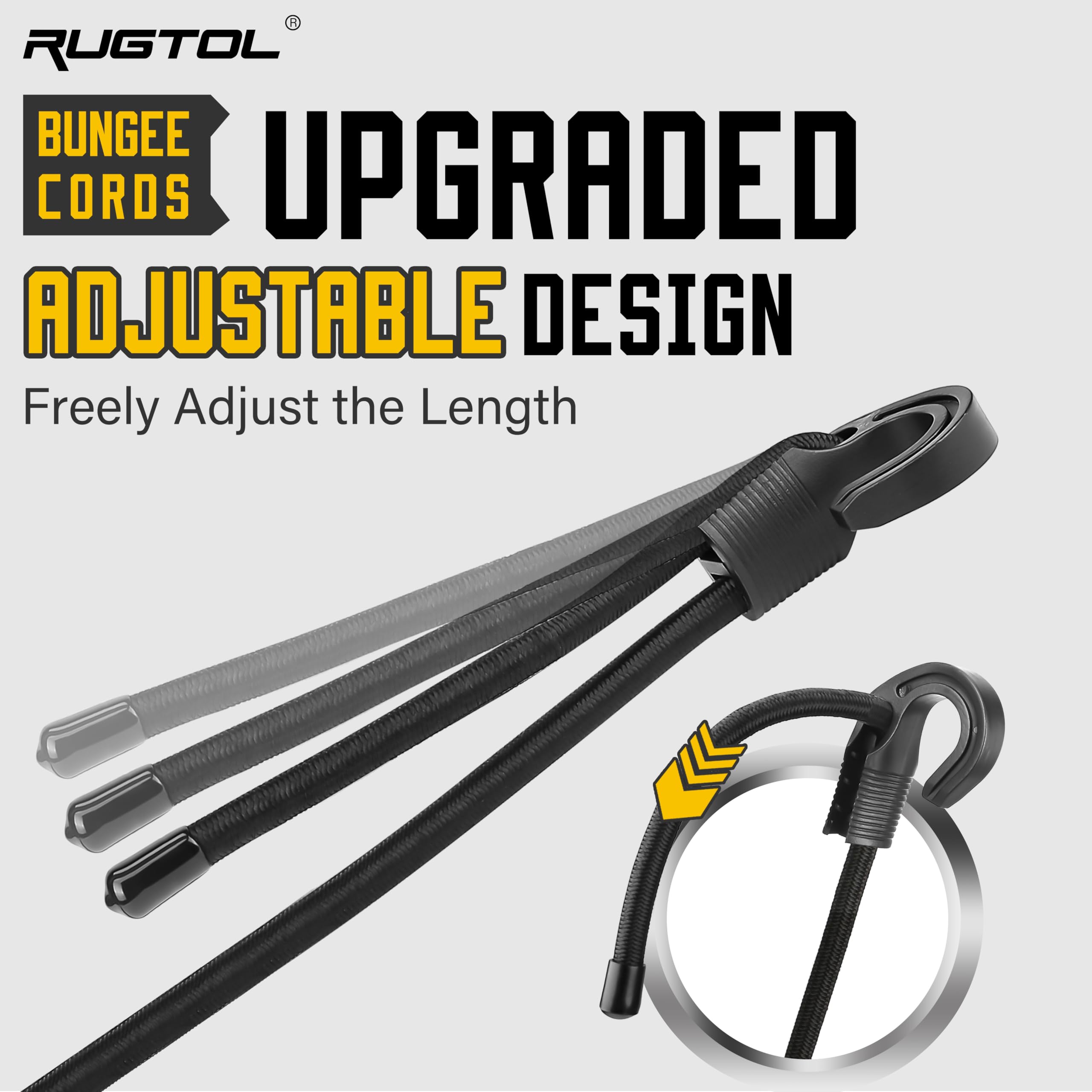 Bungee Cords with Hooks, Upgrade 120 cm Adjustable Bungee Cords with Carabiner Clip Outdoor - Image 2
