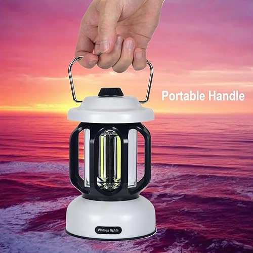 Miniatura 2 de Linterna de campamento recargable, brillo de 360 regulable, luz retro para campamento, lámpara colgante vintage para tienda de campaña al aire