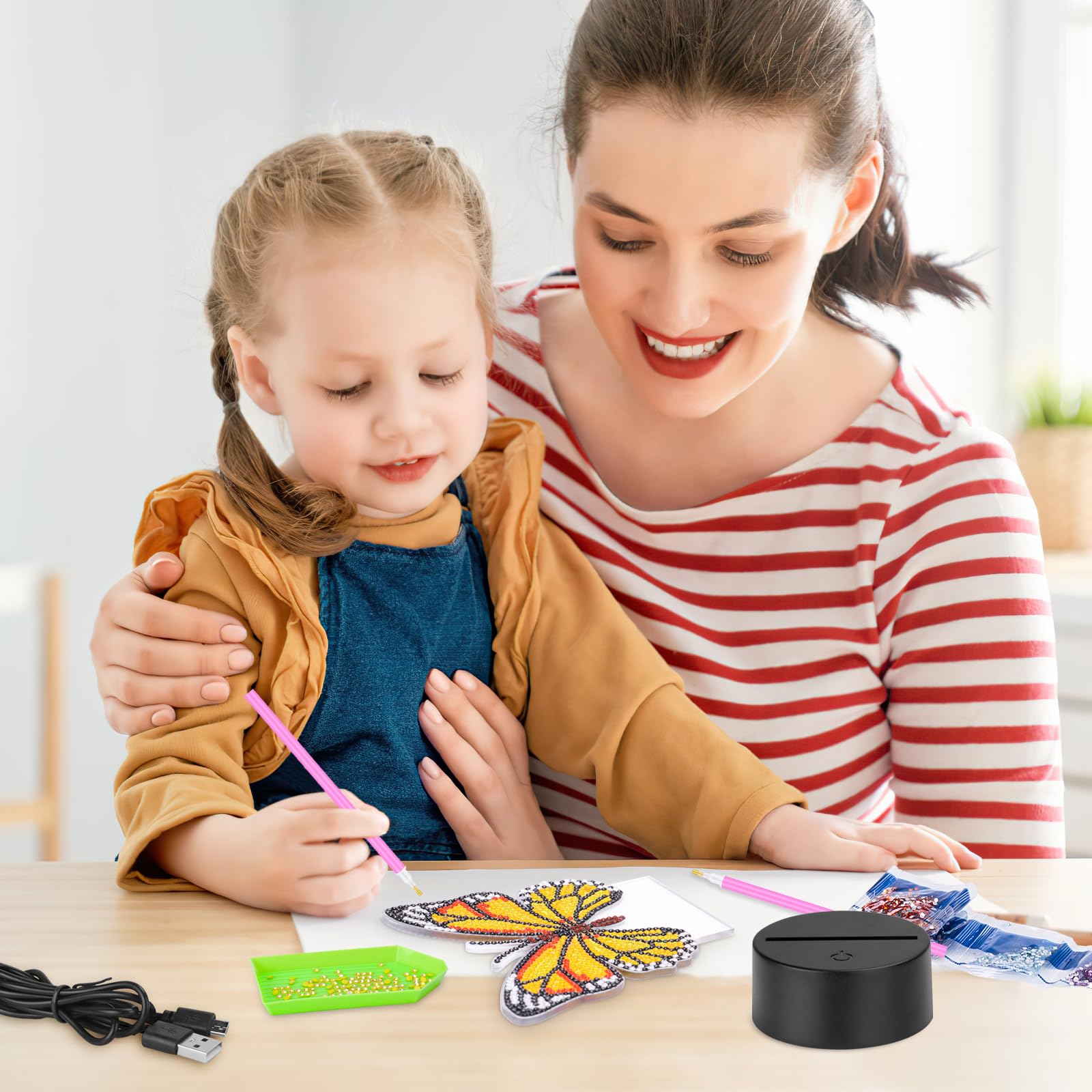 Zoyomax Cadeaux pour filles de 5, 6, 7, 8, 9, 10 ans, papillon Diamond Painting Veilleuse 3D créative Peinture diamant pour enfants, cadeau d'anniversaire pour enfants filles à partir de 6 à 12 ans