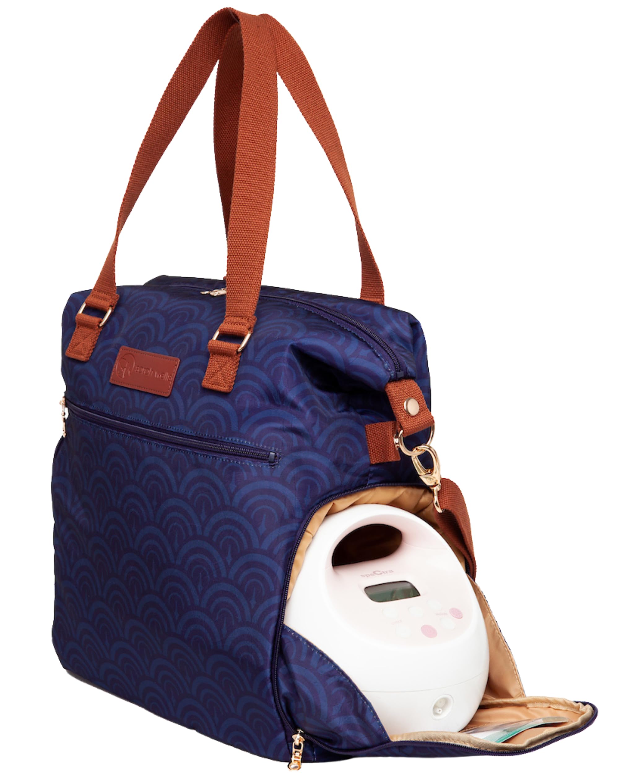 Sarah Wells Lizzy Breast Pump Bag – Stylish Pump Tote with Insulated Cooler Pocket, Laptop Sleeve – Fits Portable Pumps & More – Easy-Clean, Lightweight Breastfeeding Bag (Deco)