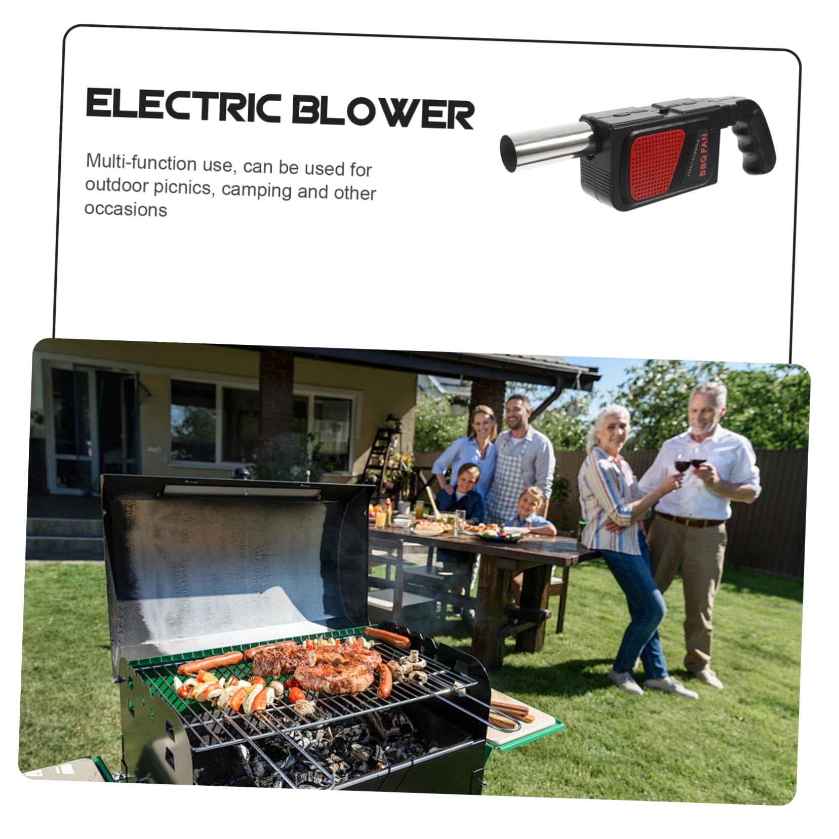 Soffiatore Elettrico e Acciaio Inox per Barbecue Portatile 2 Pezzi in ABS | Design Compatto, Nero, Funziona 4 Batterie Aa, per Picnic e Grigliate fuori Casa