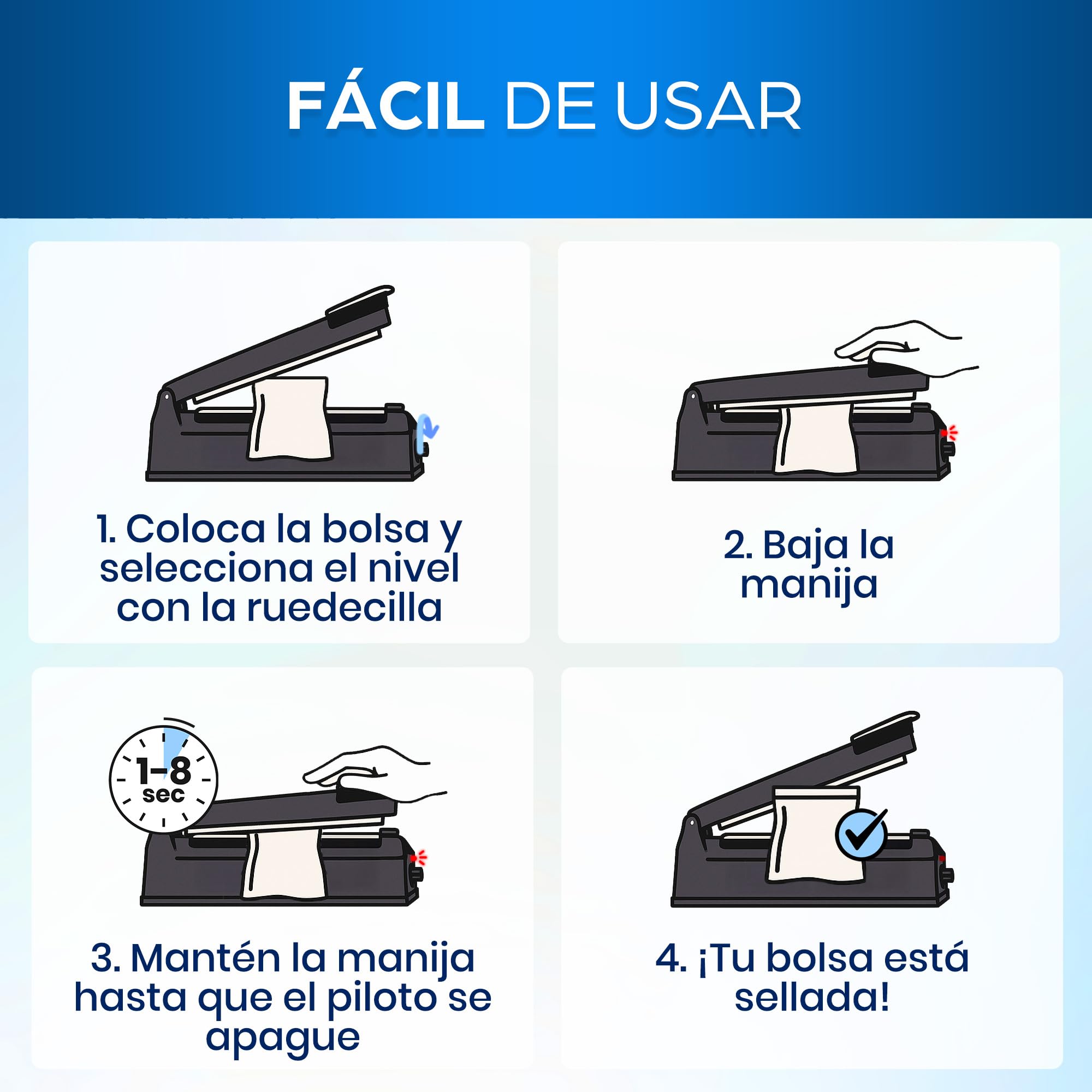 Sellador de Bolsas de Plástico con Cierre Térmico - Máquina Selladora Portátil y Precintadora para Alimentos - Mini Termoselladora Ideal para Cocina, Hogar y Uso Comercial Diario