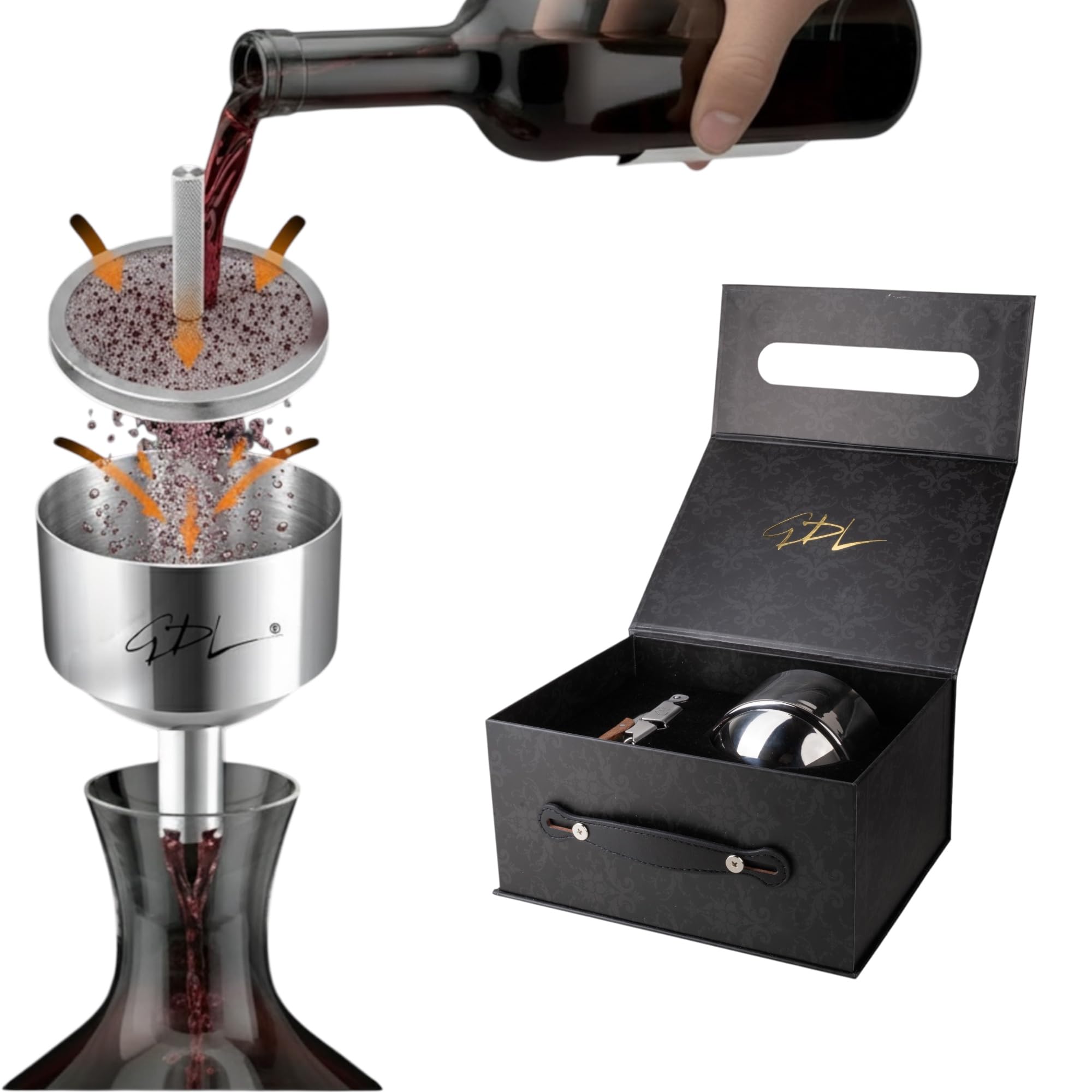 Imbuto Decanter Vino con Filtro Inox – Imbuto per Vino con Filtro Anti Sedimenti, Decantazione Vino, Accessorio per Vino