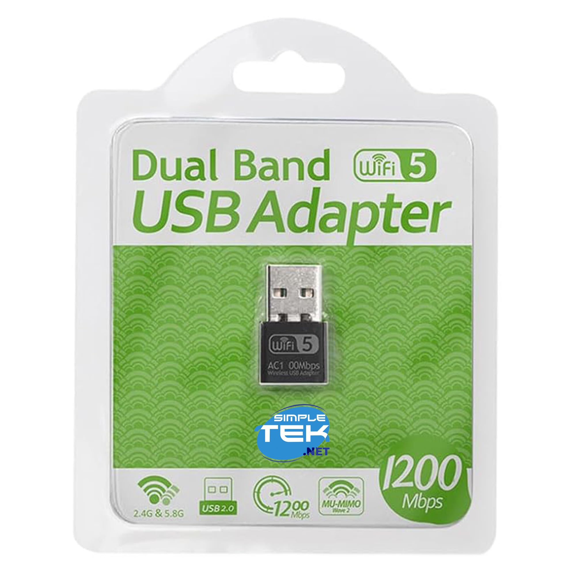 SIMPLETEK - Clé USB Wi-Fi 5 Dual Band - Adaptateur sans fil 2,4 GHz/5,8 GHz, 1300 Mbps, haute vitesse pour PC de bureau et ordinateur portable
