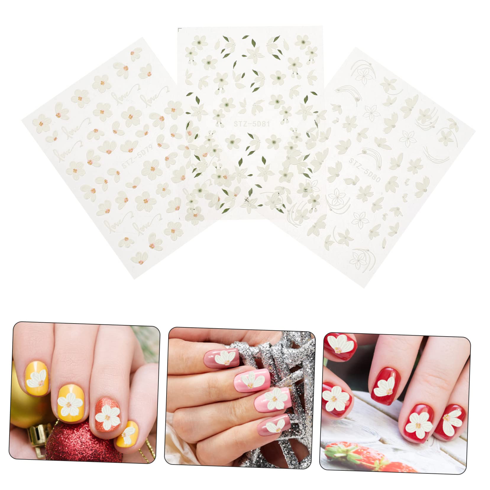5 Set Adesivi Per Unghie Con Fiori Decorazioni Eleganti Per Nail Art Per Creazioni Diy Facili Applicare Per Domestico 3 Fogli*5