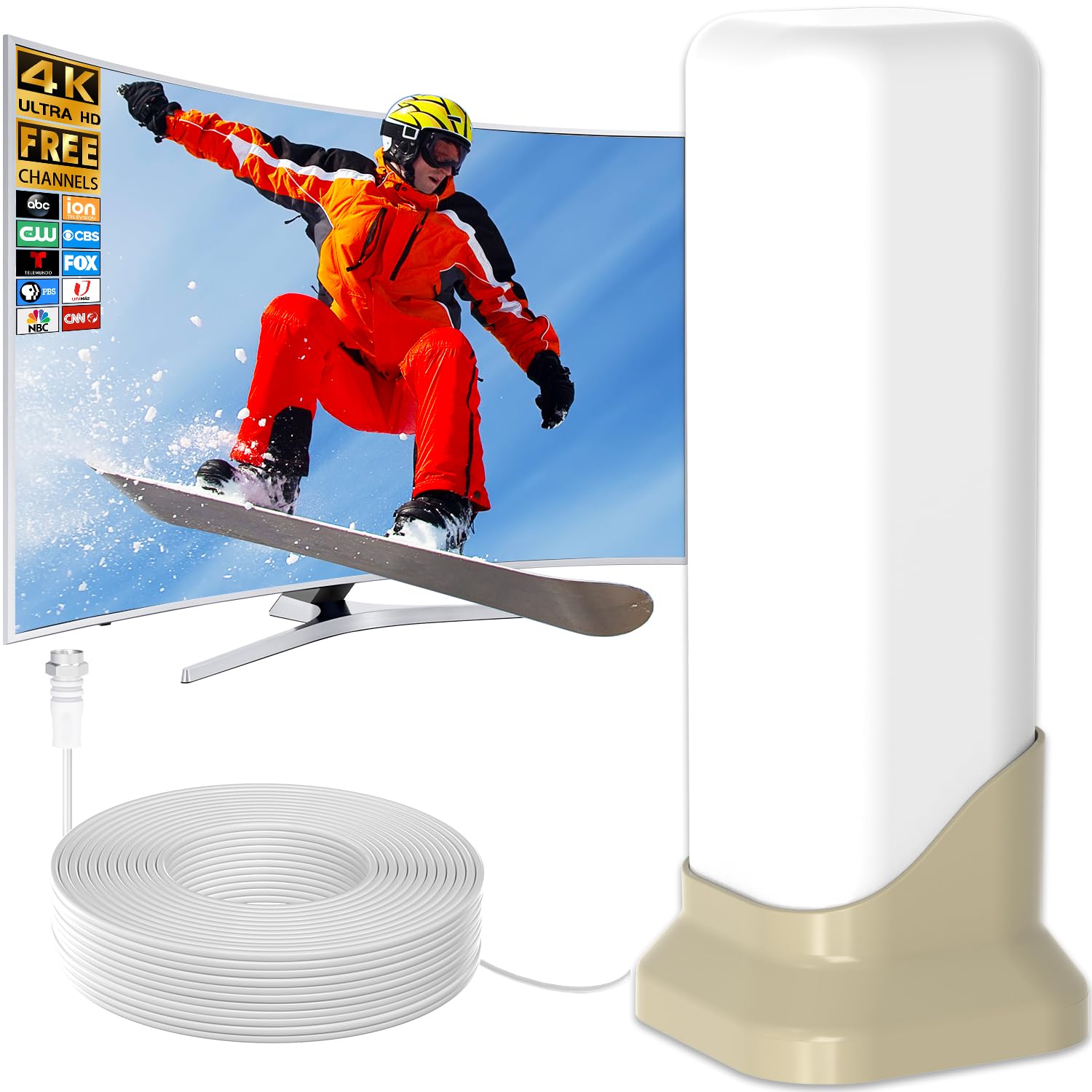 Antena de TV 2025 para interior para Smart TV, antenas HD de largo alcance para canales locales con base magnética fuerte, antena digital de recepción de 360° para TV sin cable, soporta 8K 4K 1080P