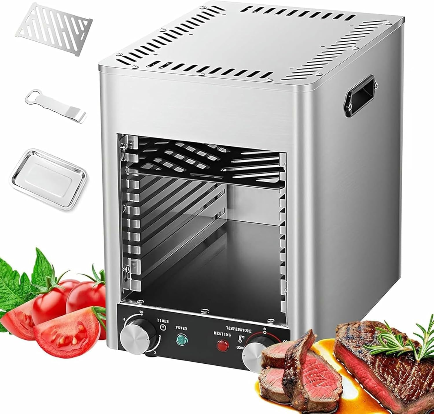 Electric Steak Broiler, Indoor Grill Tabletop Broiler with Temperature and Time Control, Maximum 800°C, for Cooking Steak, Vegetables, and Fruits-
