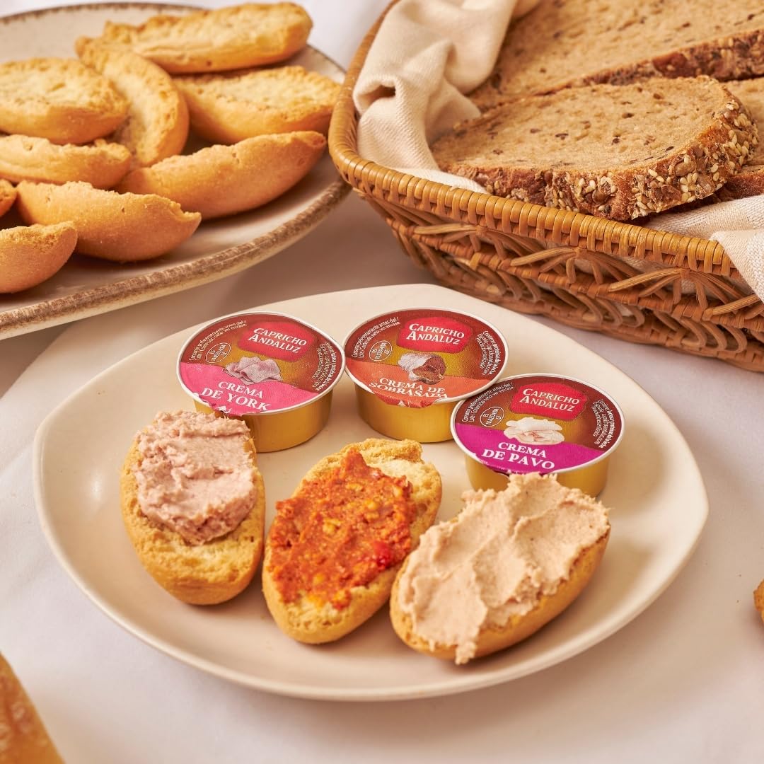 Capricho Andaluz - Bolsa Crema de York 8 Unidades en Monodosis de 25gr Untable para tus Desayunos y Meriendas con un Envasado Práctico y Cómodo para Llevar