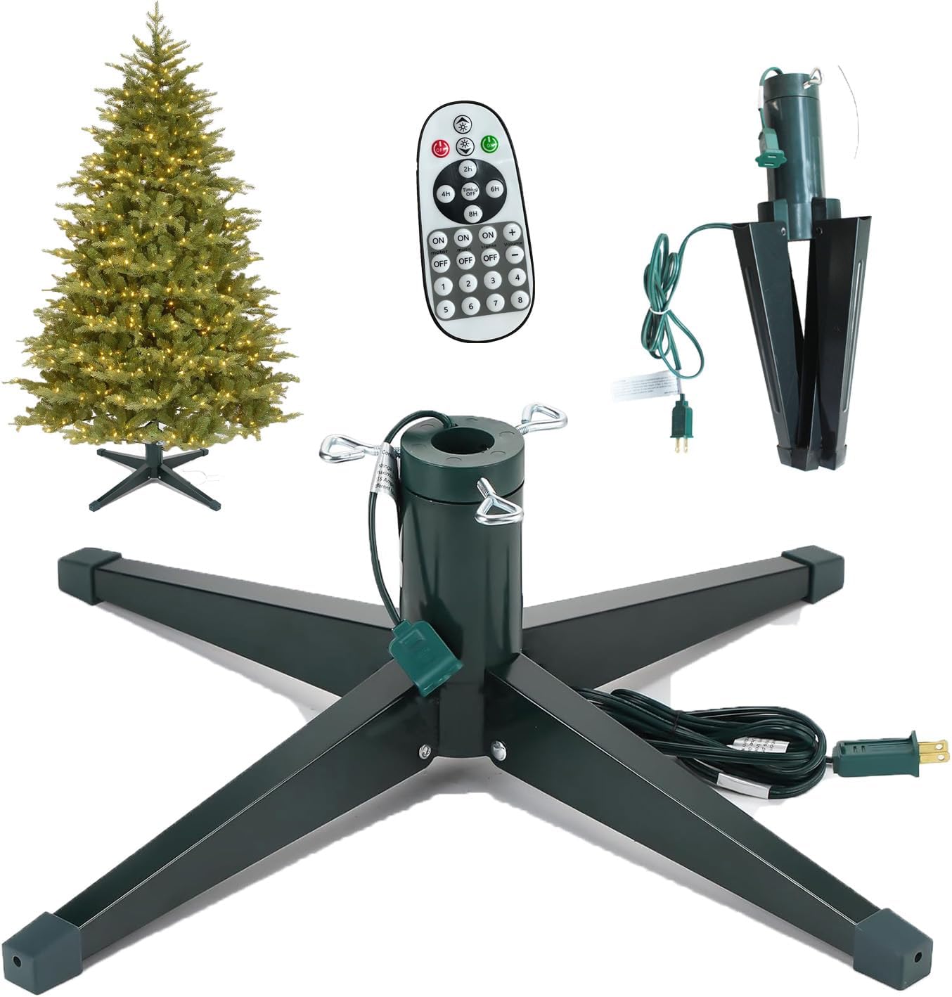 Rotating Christmas Tree Stand, Artificial Christmas Tree Base with Remote Control and Music, Adjustable Speed and Lighting, Suitable for Trees That are 7.5 feet Tall and weigh 100 pounds.