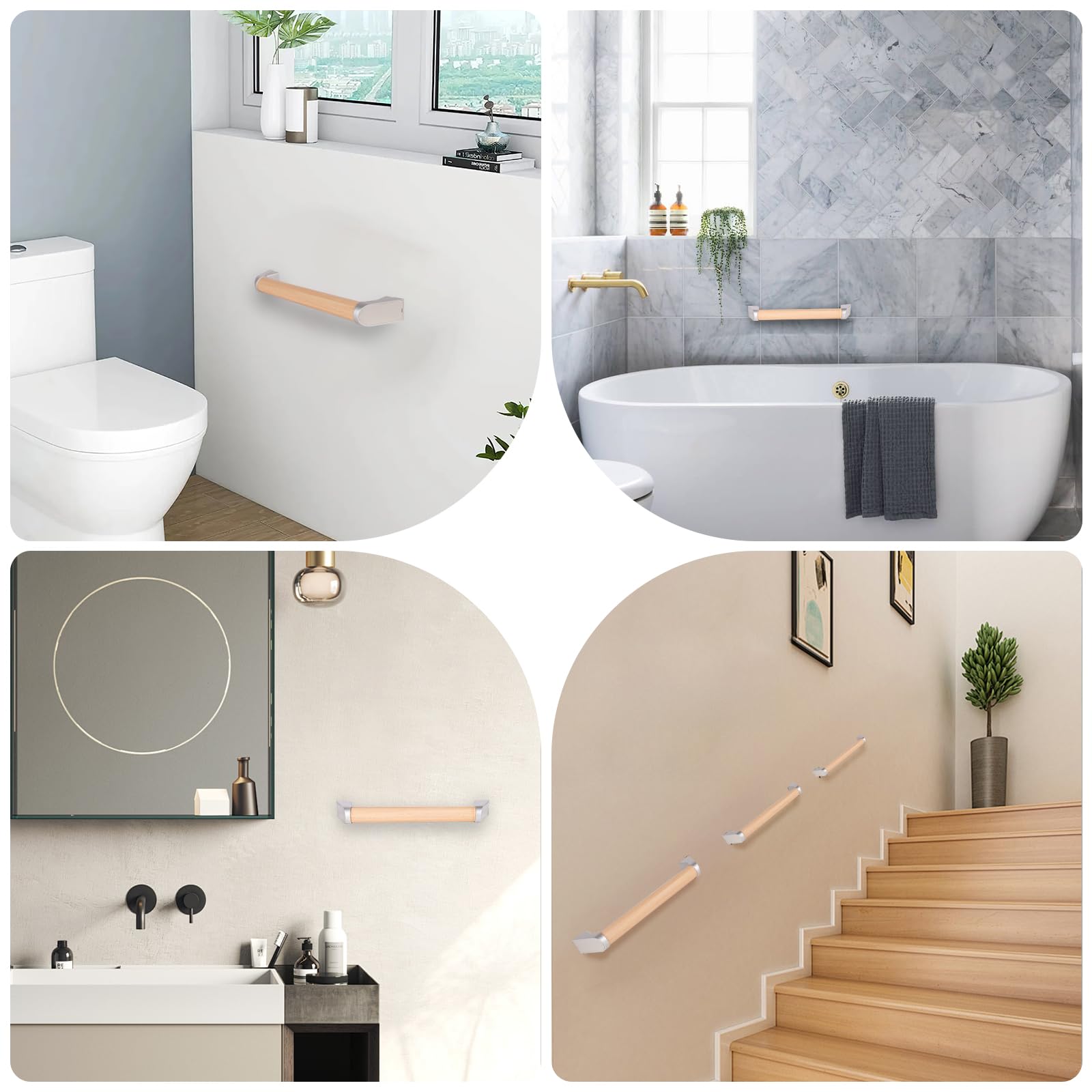 Handlauf Holz, Haltegriff für Senioren, Dusche, Rutschfester Griff 40cm | Badewannengriff geeignet für Behinderte, Sichere Wandmontage im Badezimmer und WC