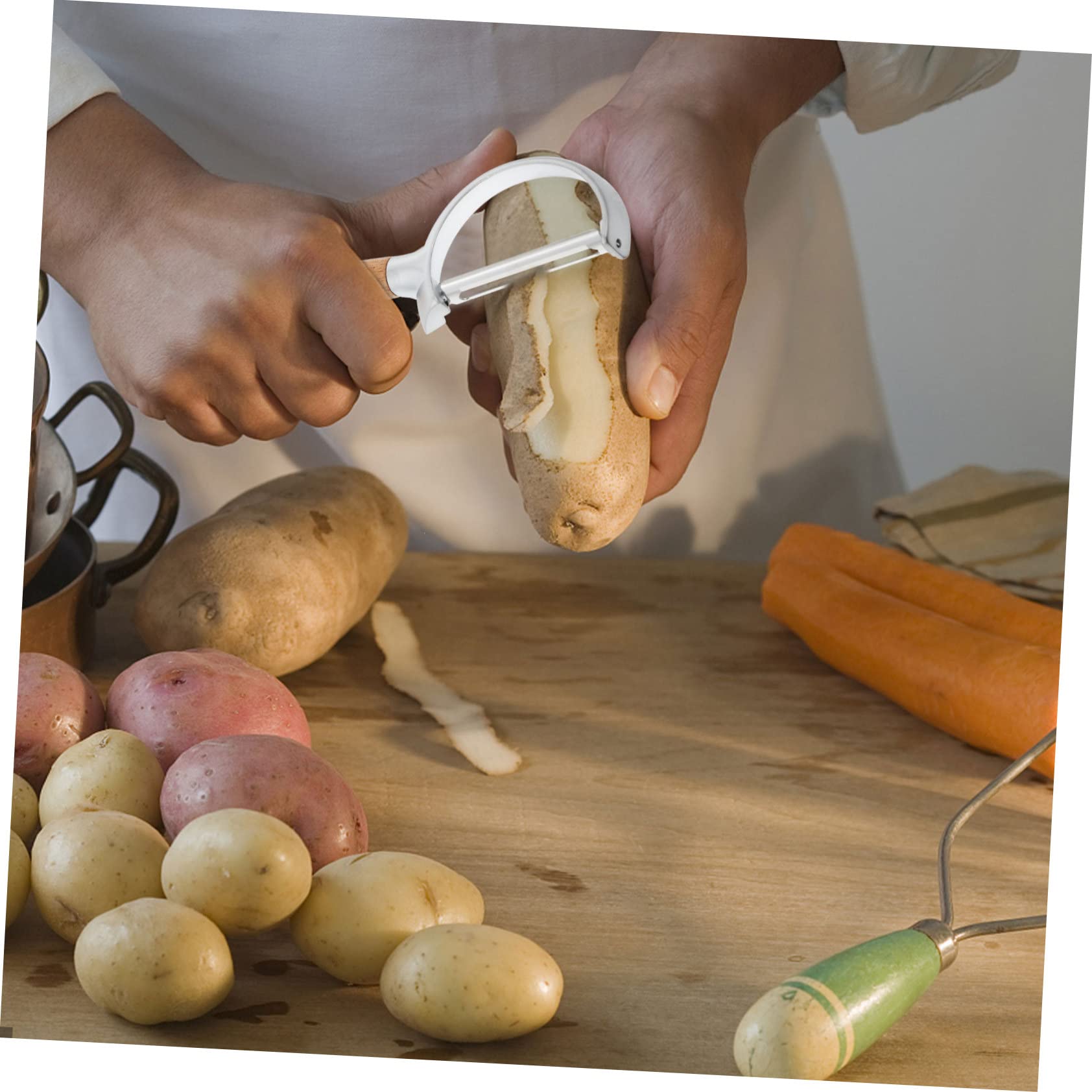 3piezas Pelador De Frutas y Verduras De Mango De Madera Pelador De Patatas Zanahorias y Pepinos Herramienta De Cocina Ergonómica y Práctica Para Uso Doméstico y Profesional