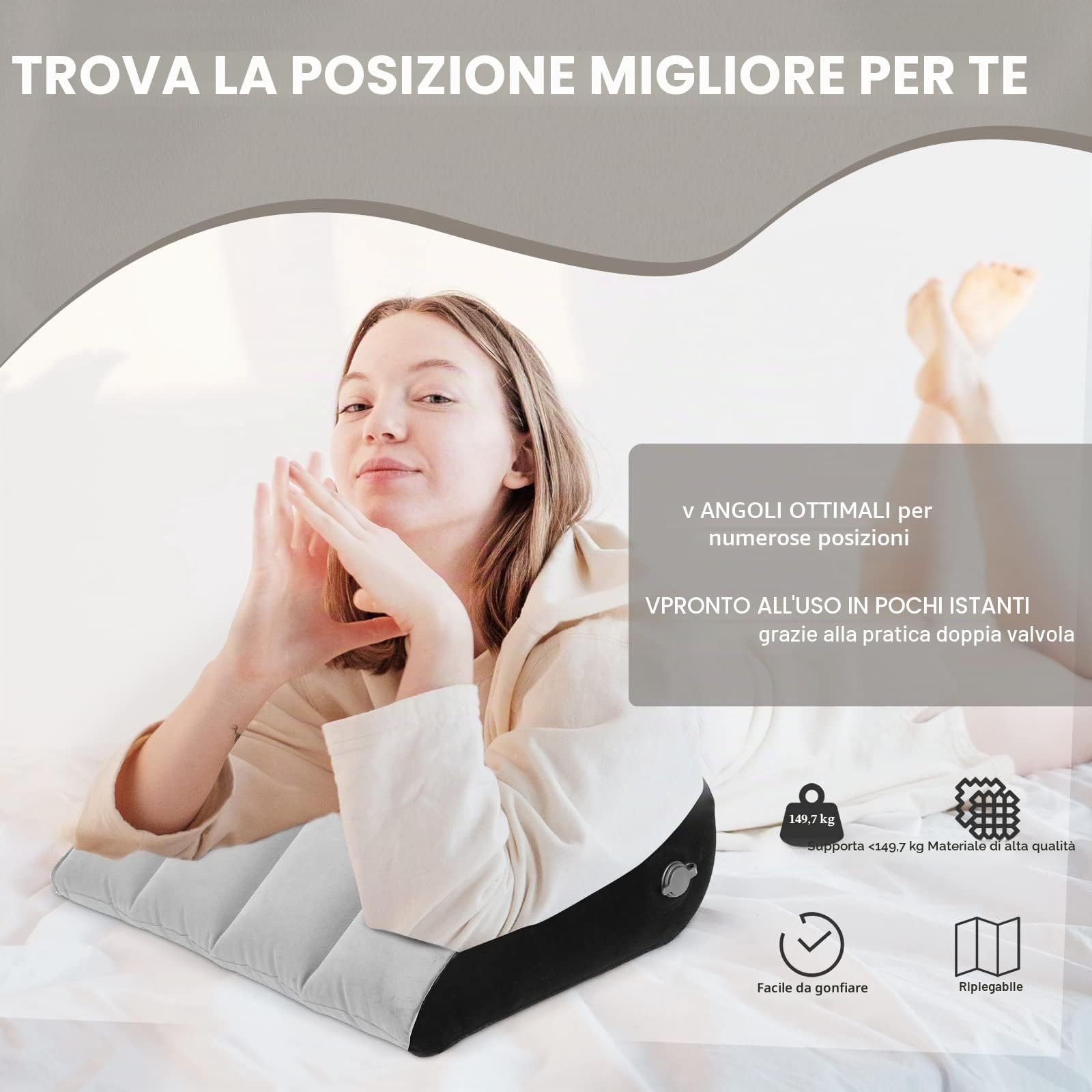 Prosixtoy Cuscino a forma di cuneo per ridurre la pressione in vita e schiena Cuscino Gonfiabile Minimalista Cuscino Ausiliare Postura Yoga