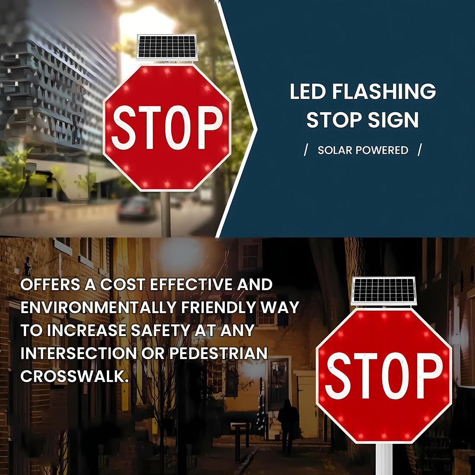 Señal De Stop Solar LED De 60 cm / 80 cm, Octagonal, Solar, con Iluminación LED De Prohibido Estacionar, con Película Reflectiva De Grado Industrial Y Marco Metálico Resistente 24in