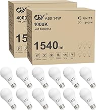 GY E27 Neutral White LED Bulb 14W 4000K 1540 Lumen, A60 Low Consumption, 14W Equivalent to 100W, Non-Dimmable 12 Units