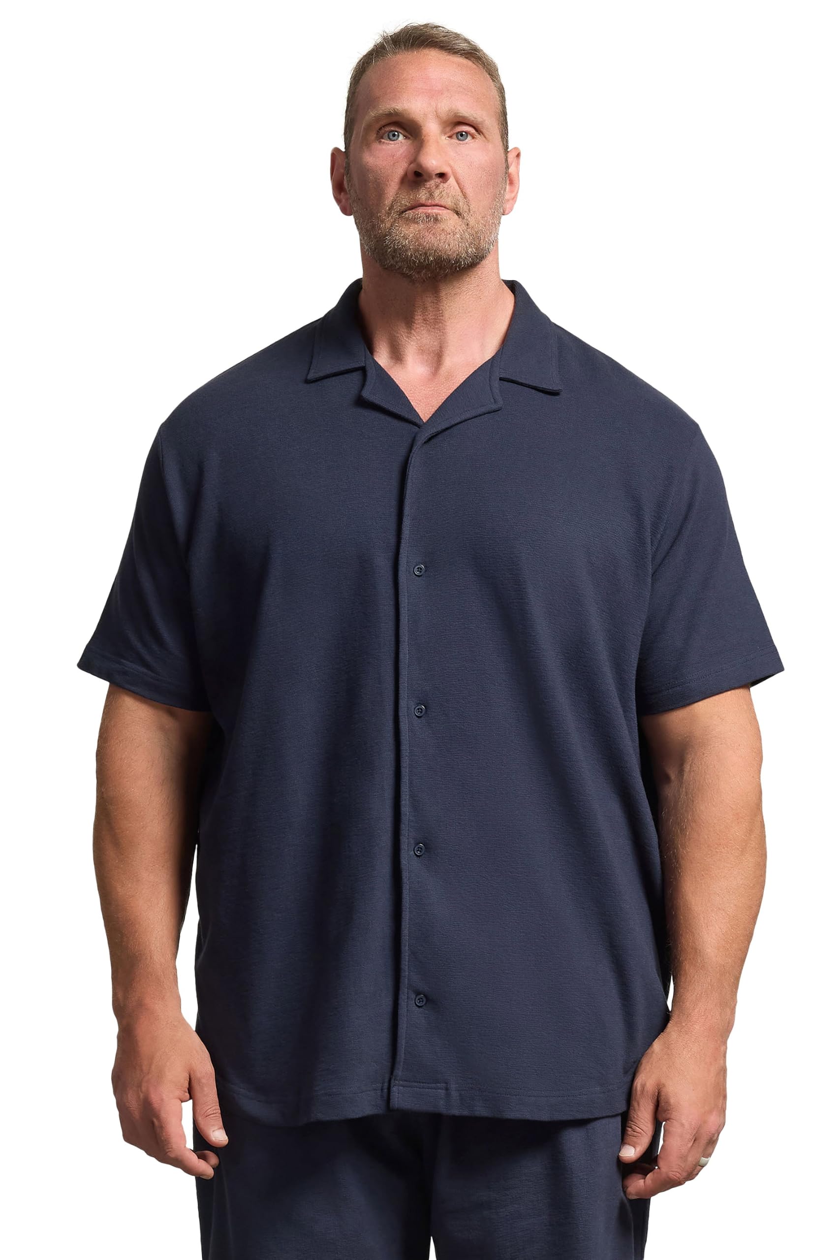 Badrhino Men's Navy Big & Tall Blue Revere Jersey Shirt - Plus Size Curve