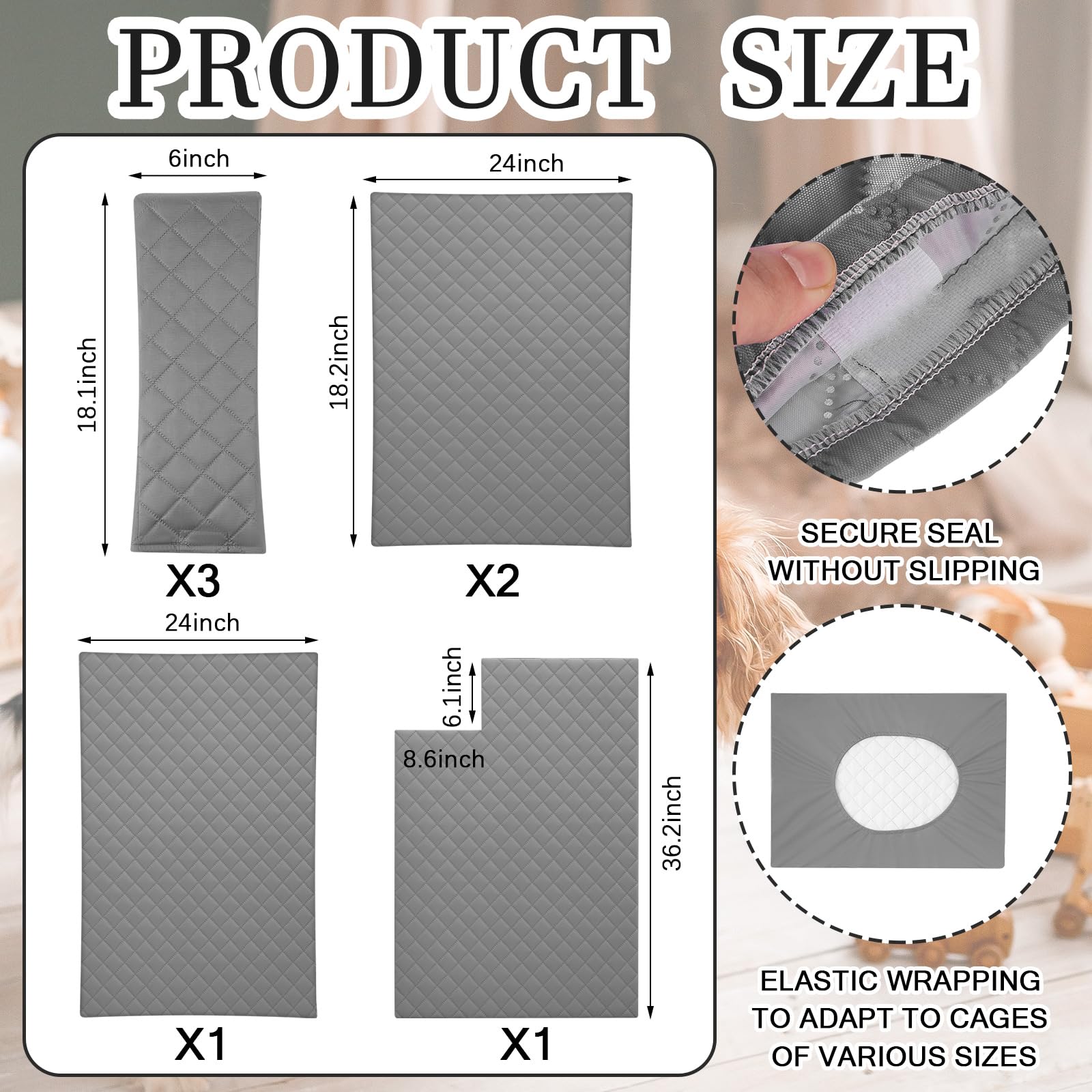 Beeveer Set di 7 cuscinetti lavabili per gabbie per furetti, kit di accessori per piccoli animali, criceti, ratti, cincillà, ricci, guinea (grigio)