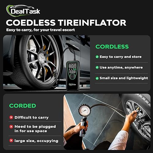 Miniatura 6 de Inflador de neumáticos, compresor de aire portátil, inflado rápido de 150 PSI con batería de 4000 mAh, medidor de presión digital, luz LED,