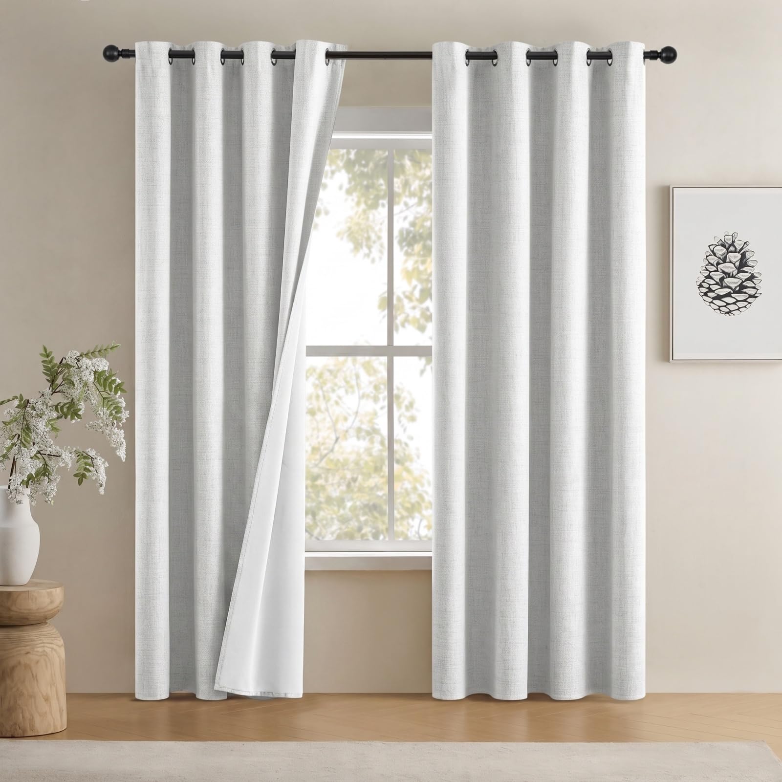 White 100% Blackout Curtains for Bedroom Living Room 52" W x 63" L