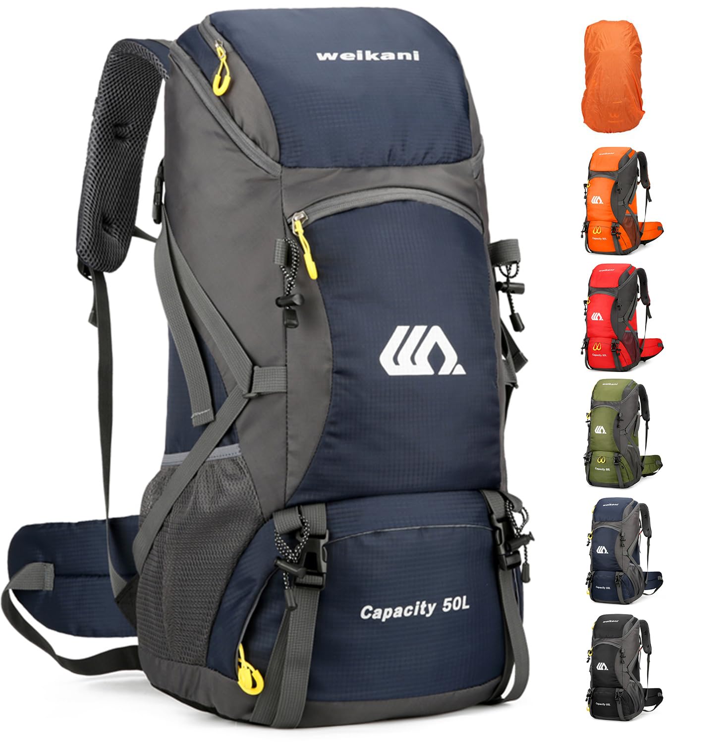 jianyanaHiking Backpack Waterproof 50L Foldable Rucksack Durable Lightweight Camping Bag with Rain Cover for Camping Trekking Hiking Walking Cycling Climbing Outdoor Sports for Women Men