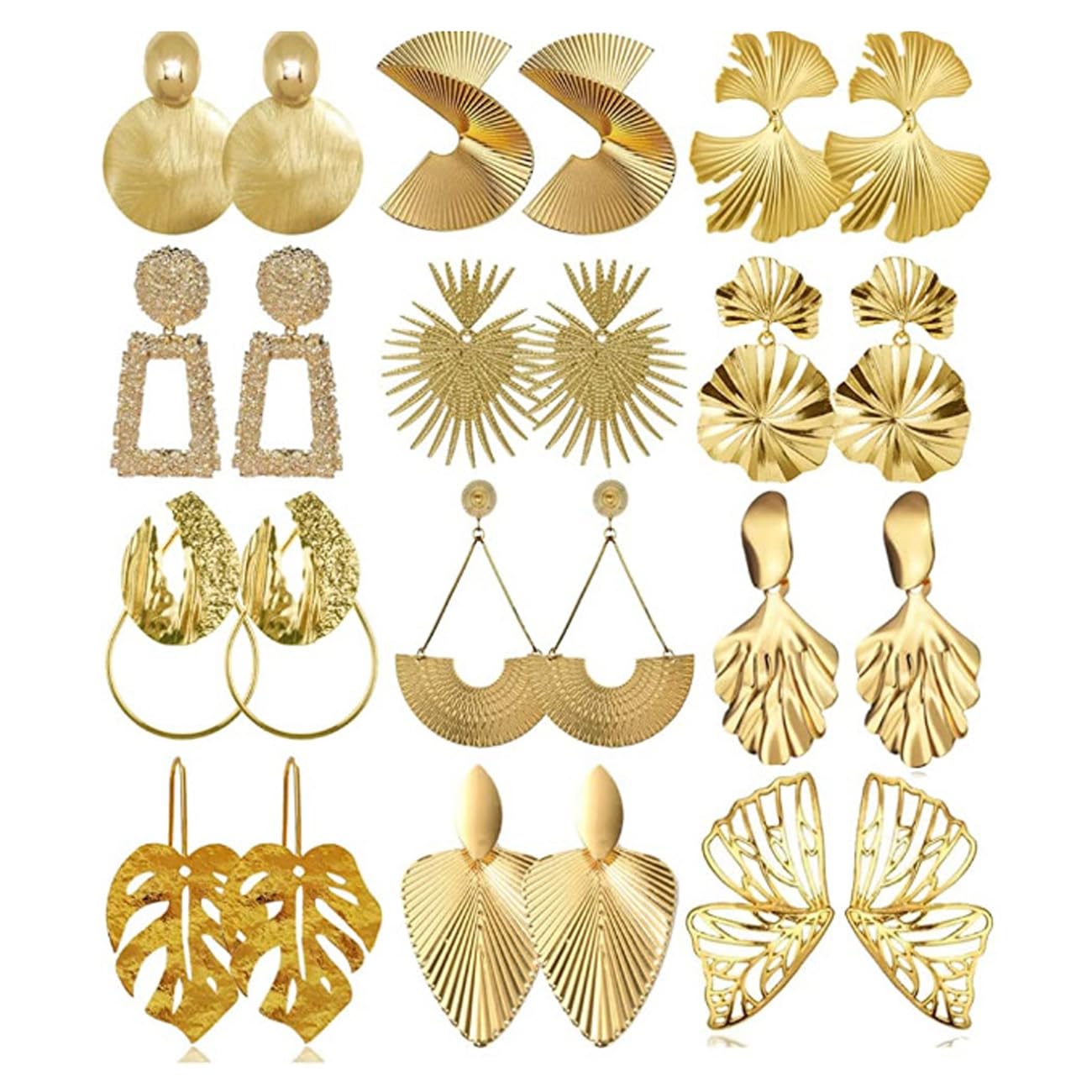 TOFBS 12 Pares Pendientes de Aro Oro Gruesos para Mujer Niña Hipoalergénicos Pendientes Aro Grande Abiertos Trenzados Gruesos Dorados Conjunto de Joyería Regalos