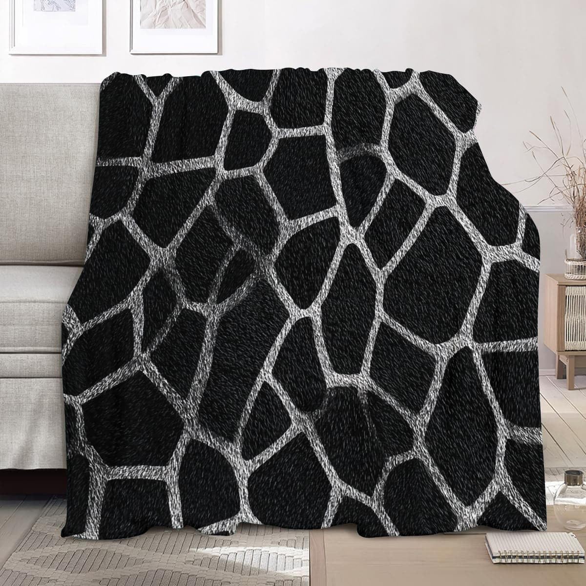 Couverture polaire flanelle 180x200 cm grand plaid chaud jeté canapé léopard noir