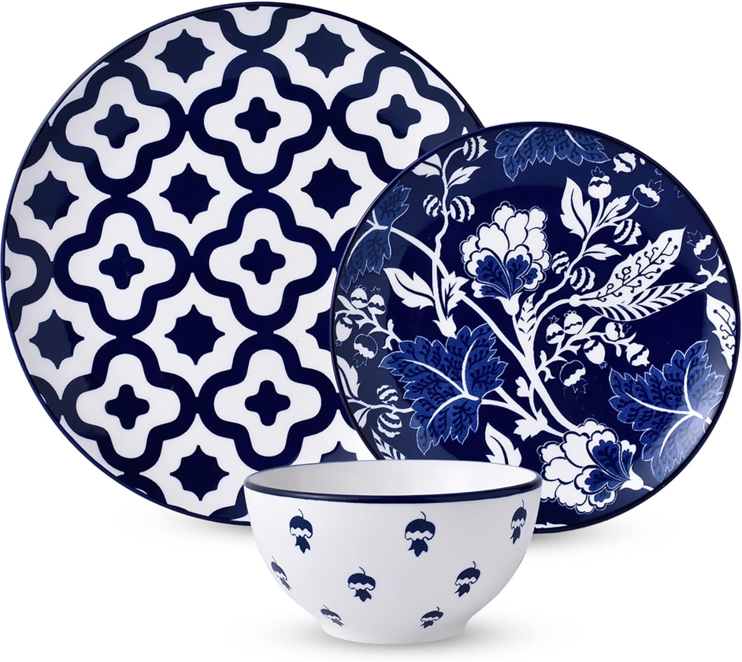 Wisenvoy Dinnerware Set - Ceramic Plates and Bowls for 4 - Stoneware Dish Set