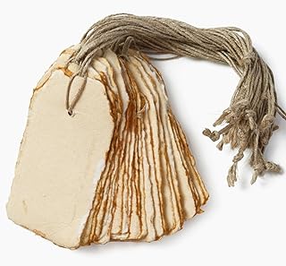 Wanderings Handmade Vintage Deckle Edge Tags with String - 3.75 x 1.75” ...