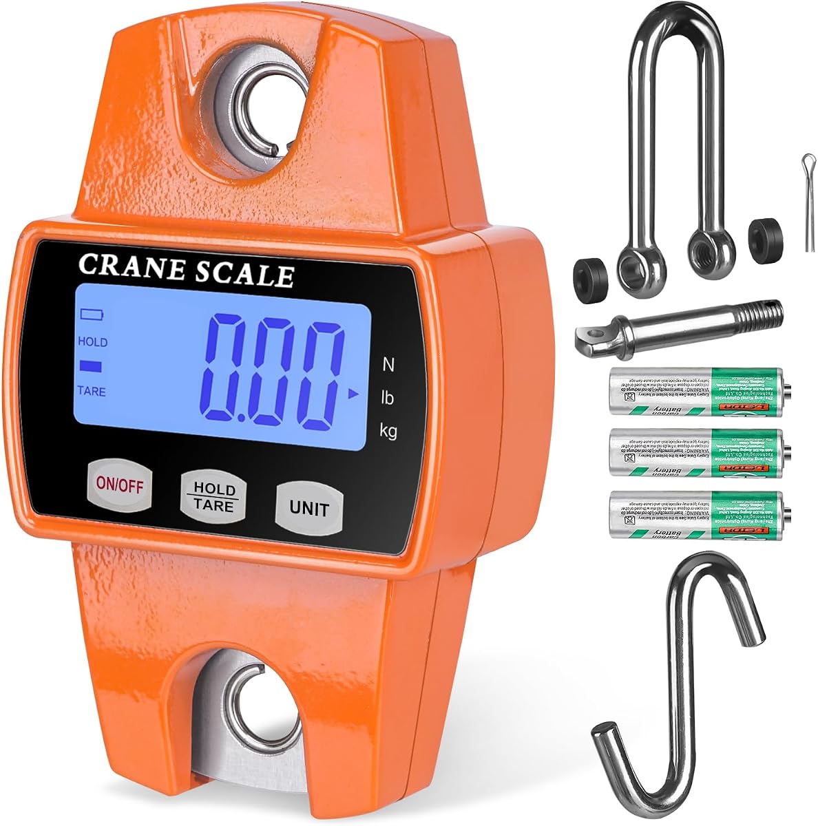RoMech 660lb Digital Hanging Scale with Cast Aluminum Case, Handheld 300Kg Mini Crane Scale with Hooks for Farm Hunting Fishing Outdoor (Orange) | 300KG Heavy Capacity, High Accuracy Weighing, kg/lb/N Unit Conversion, Suitable for Fishing, Farm, Hunting