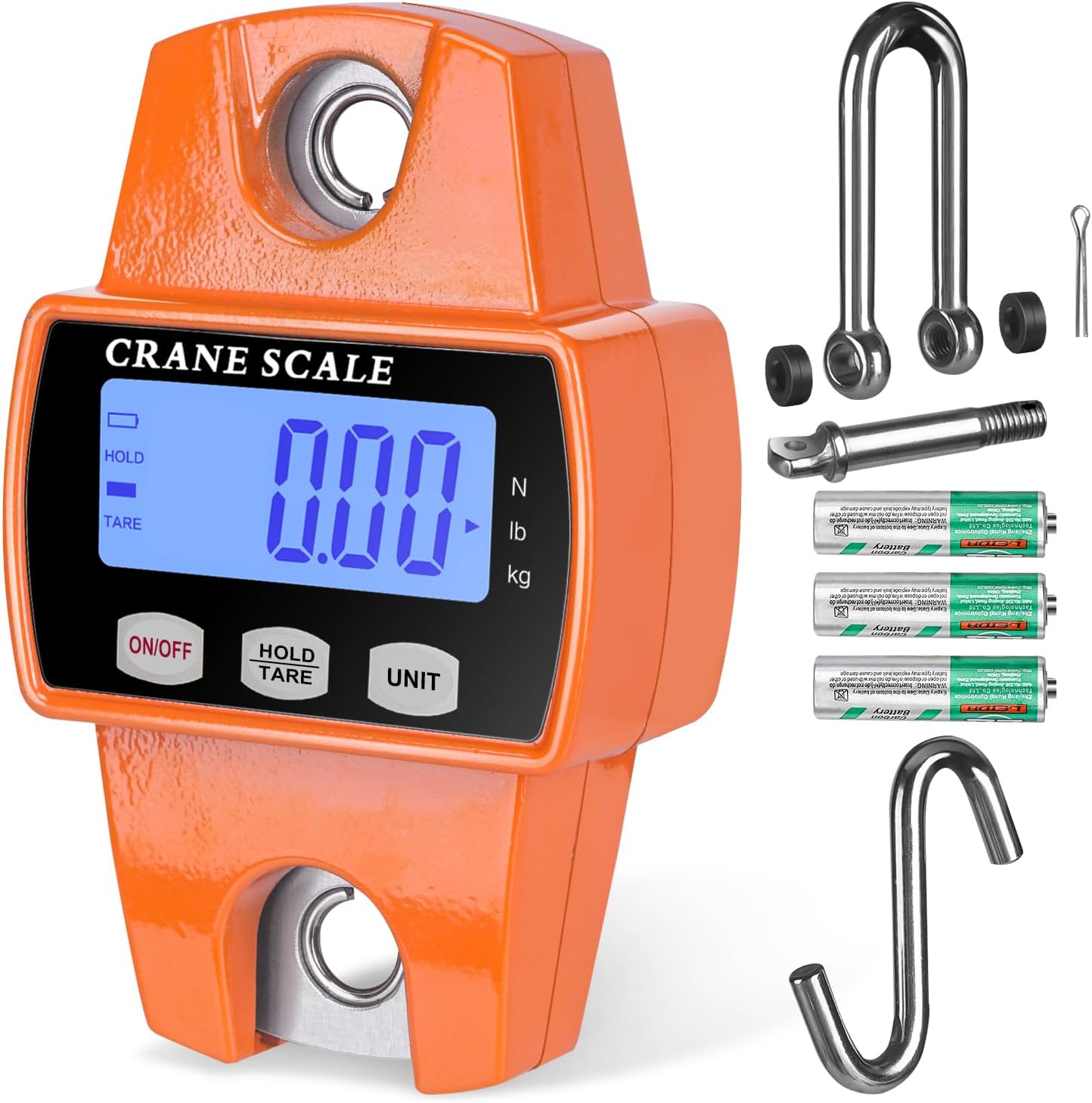 660lb Digital Hanging Scale with Cast Aluminum Case, Handheld 300Kg Mini Crane Scale with Hooks for Farm Hunting Fishing Outdoor (Orange)