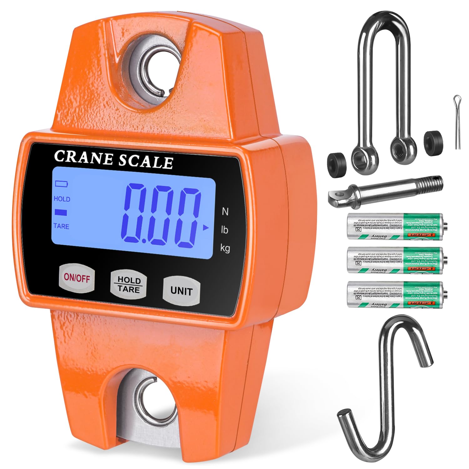 RoMech 1100lb Digital Hanging Scale with Cast Aluminum Case, Handheld 500Kg Mini Crane Scale with Hooks for Farm Hunting Outdoor (Orange, 1100lbs)