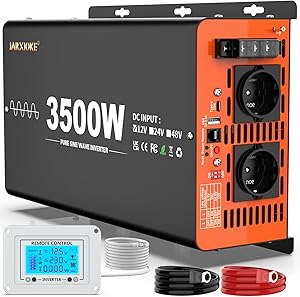 3500W Wechselrichter 12V auf 230V Reiner Sinus Spannungswandler Inverter mit Fernbedienung,Bildschirm LCD,Dual USB Ports,Type-C Port,2 AC-Steckdosen Inverter für Solar Fahrzeuge Auto Wohnmobil