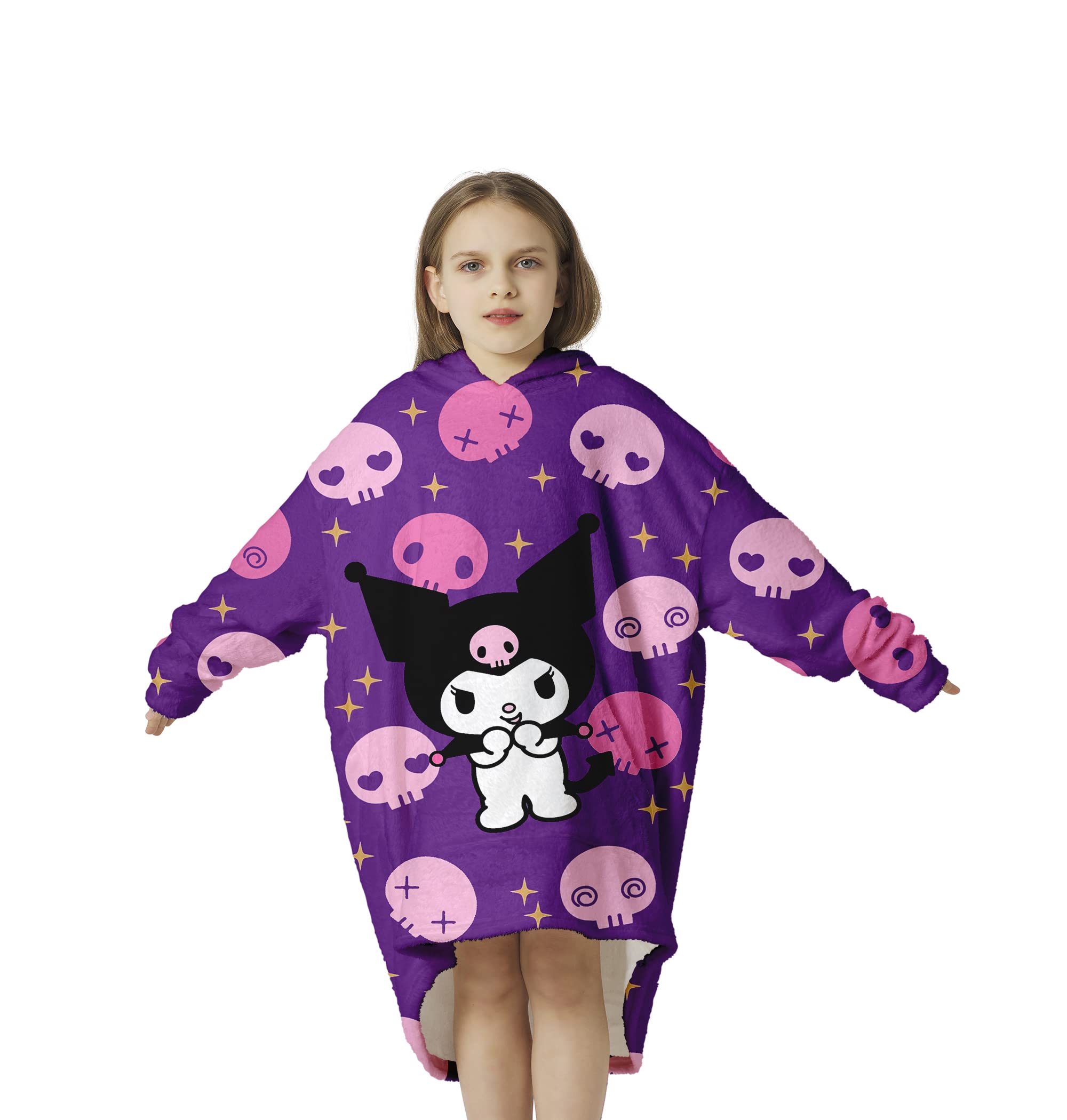 Perwzupe Kids Wearable Blanket Flannel Hoodies Sweatshirt,Warm Super Soft Blanket Hoodies,Portable Pullover Hooded Sherpa Blanket 3'7