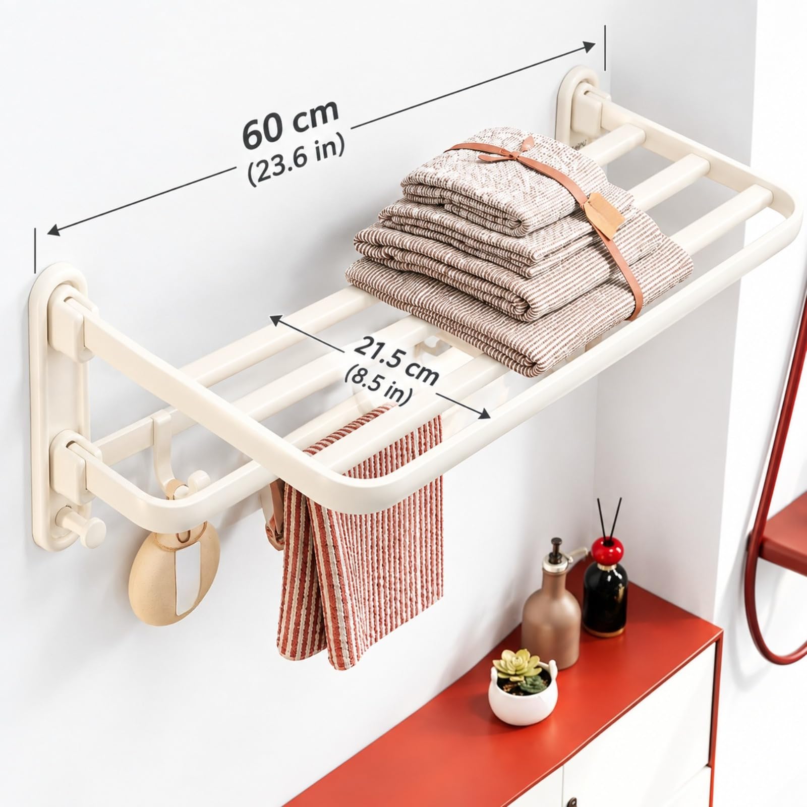 Toallero De Baño De Pared con Ganchos Estante y Escobillero WC
