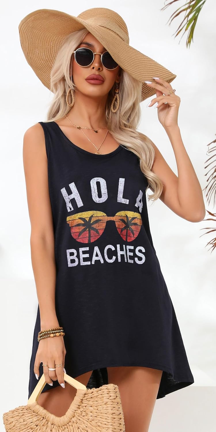Gosunny Women's Summer Casual Tank Dresses Beach Swimwear Cover Up Bikini Sun Dress 2026 S Black Beach