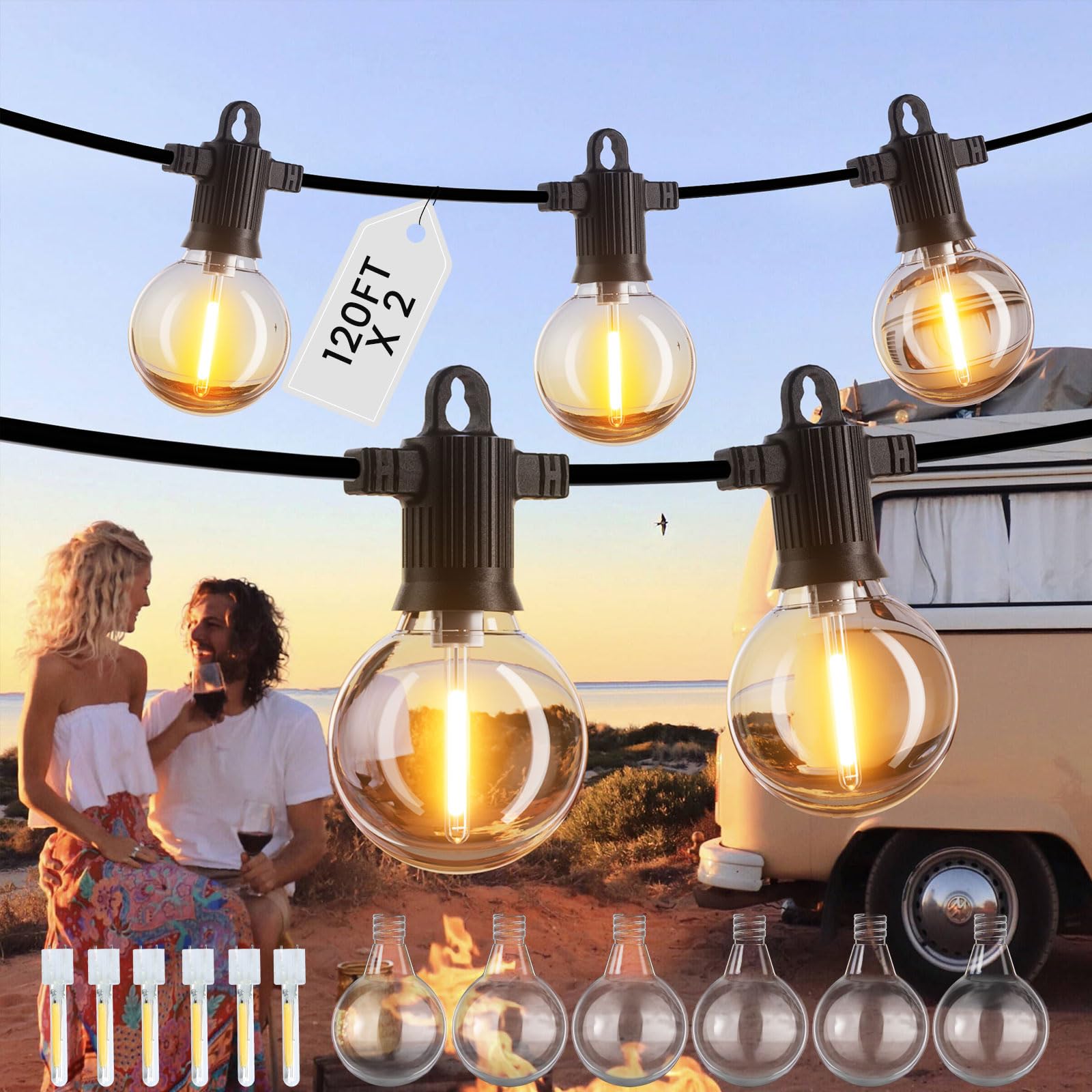 ZOTOYI 240FT/73M Catena Luci Esterno LED IP65 Impermeabile Anticaduta Risparmio Energetico Luce Calda Filo Rame Puro Connessione Multipla per Interni ed Esterni, 2x120FT