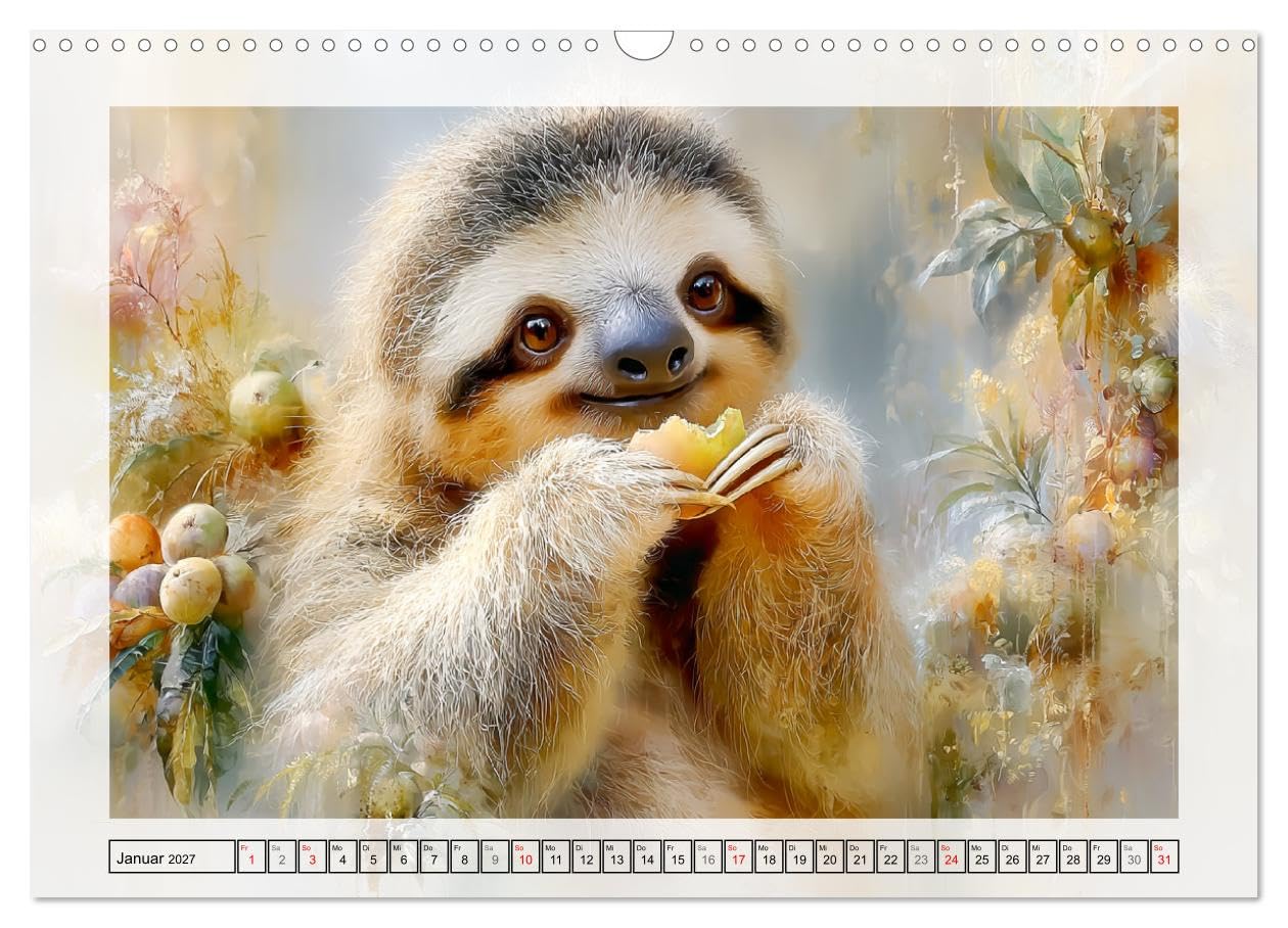 Faultiere. Das Lächeln des Regenwaldes (Wandkalender 2027 DIN A3 quer), CALVENDO Monatskalender: Liebliche Illustrationen von den entspanntesten Tiere des Dschungels (CALVENDO Tiere)