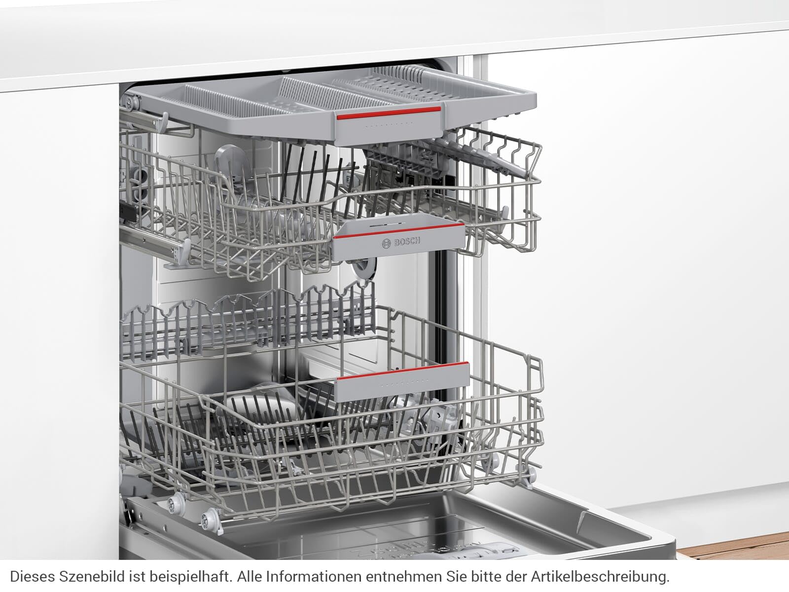 Bosch SBV6YCX02E, Serie 6, Smarter XXL-Geschirrspüler Vollintegriert, 60 cm, Besteckschublade, Spülmaschine Made in Germany, Zeolith Trocknung, besonders leise, höhenverstellbarer Oberkorb, AquaStop