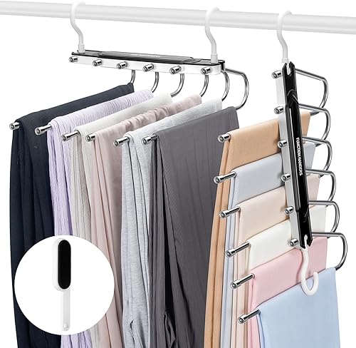 Perchas para pantalones que ahorran espacio, 6 capas mejoradas para organizador de armario, perchas para jeans, faldas, bufandas, leggings, perchas