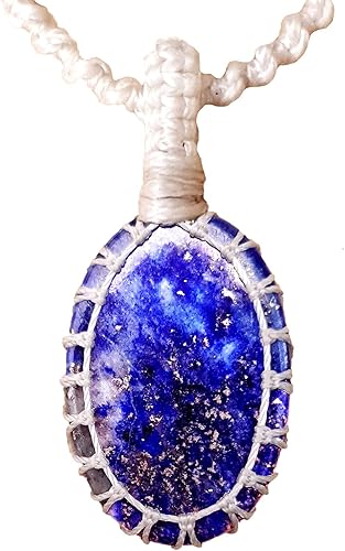 Vista 12 de Crystal Necklace with Stone Pendant - Amulet for Chakra Healing, Handmade Unisex Jewelry with Gift Bag, Handmade White Macrame Cord, Natural