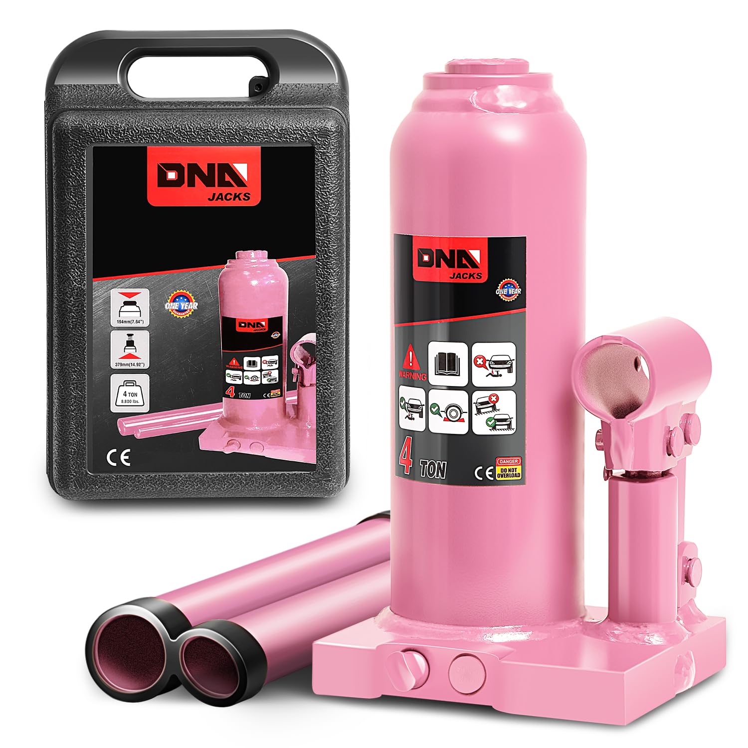 DNA Motoring 4 Ton Hydraulic Car Bottle Jack, Pink, 8000 lbs Capacity