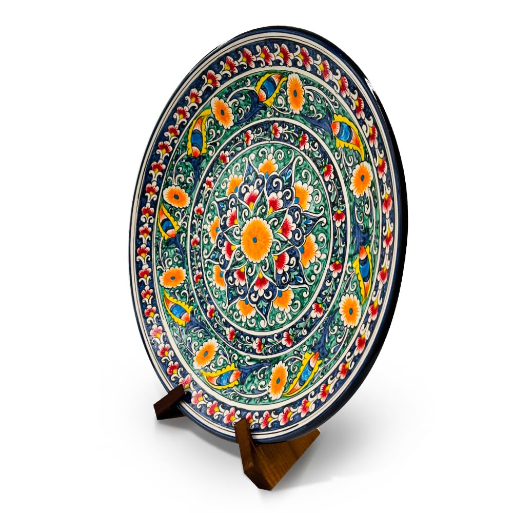 KaraKalam R2 Lagan Ljagan Teller Rishtan Rischtan Handarbeit Keramik Plate Handgemalt Keramikteller Oriental Kazan Schale (42 cm)