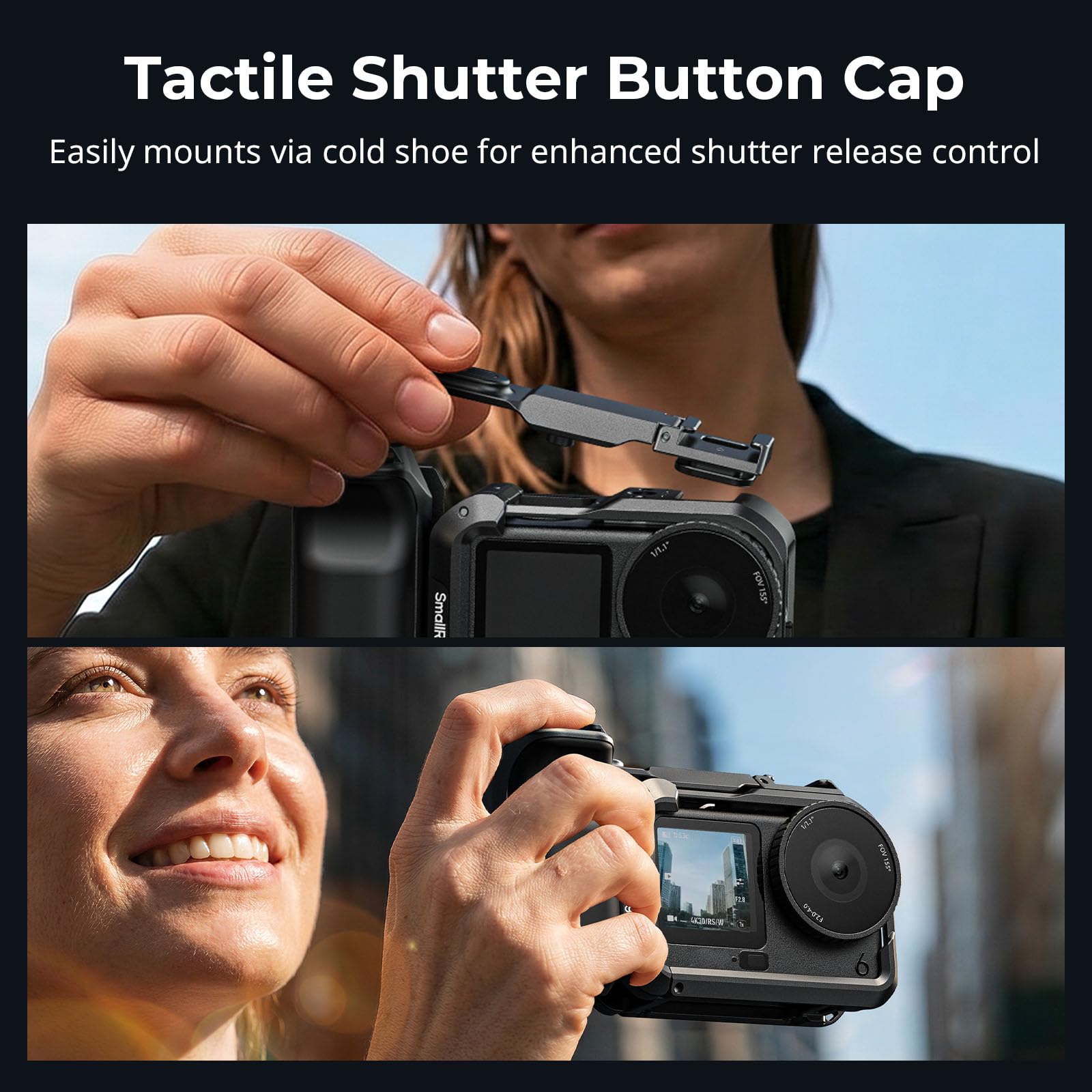 SMALLRIG Griff-Kit für DJI Osmo Action 6 mit Metallkäfig, Street Photography Griff, Auslöser, Kaltschuh, Handgelenkband, Objektivabdeckung, 1/4 Gewindeloch