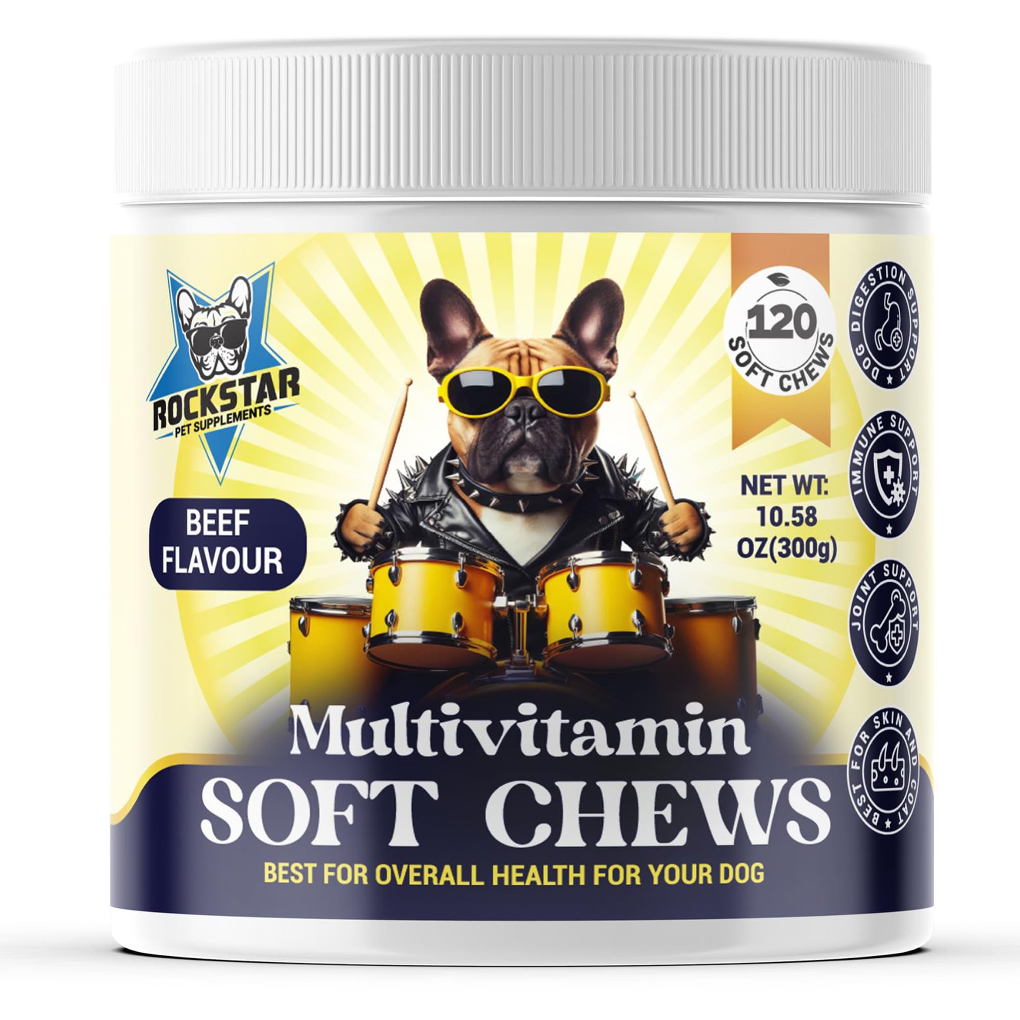 Rockstar Pet Supplements Multivitamin Soft Chews for Dogs, Beef