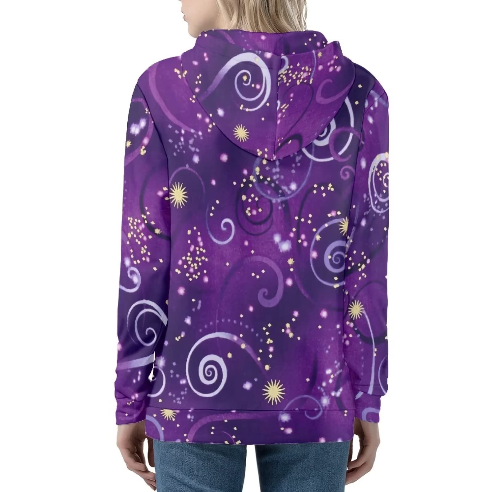 Bluza z kapturem zapinana na zamek błyskawiczny damska odzież dla nastolatek estetyczna bluza kurtki płaszcz cienki XS-5XL, Wirujące niebo gwiazda fioletowa, S